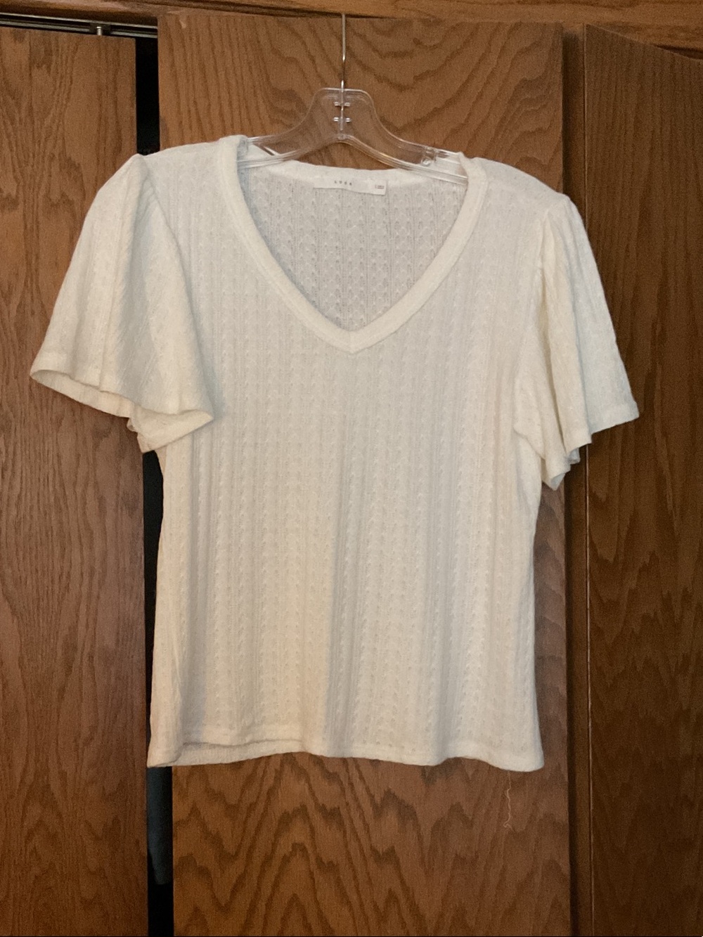 Lush Cream V-Neck Short Sleeve Knit Top